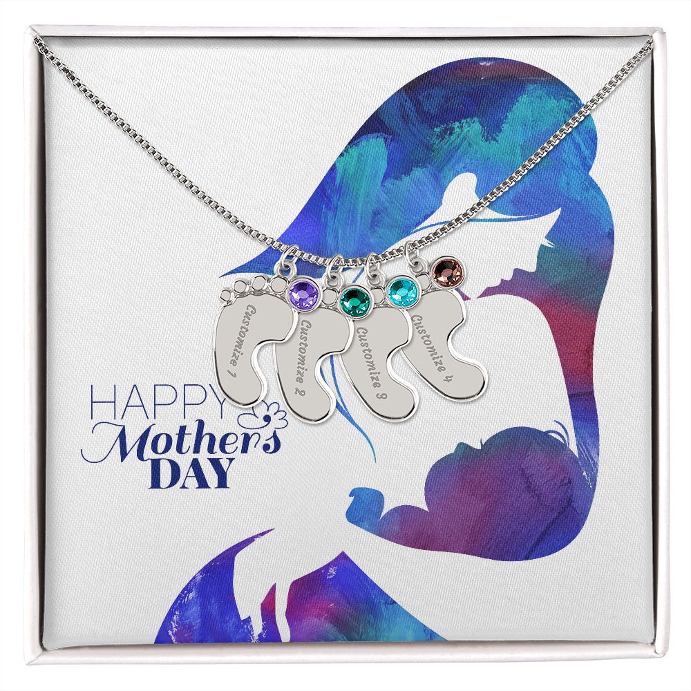 Engraved Baby Feet with Birthstones