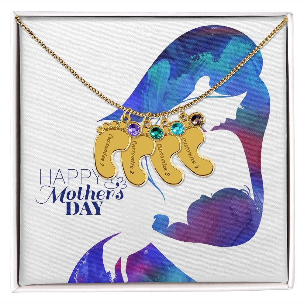 Engraved Baby Feet with Birthstones
