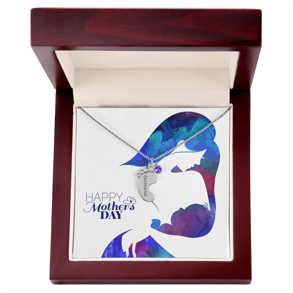 Engraved Baby Feet with Birthstones