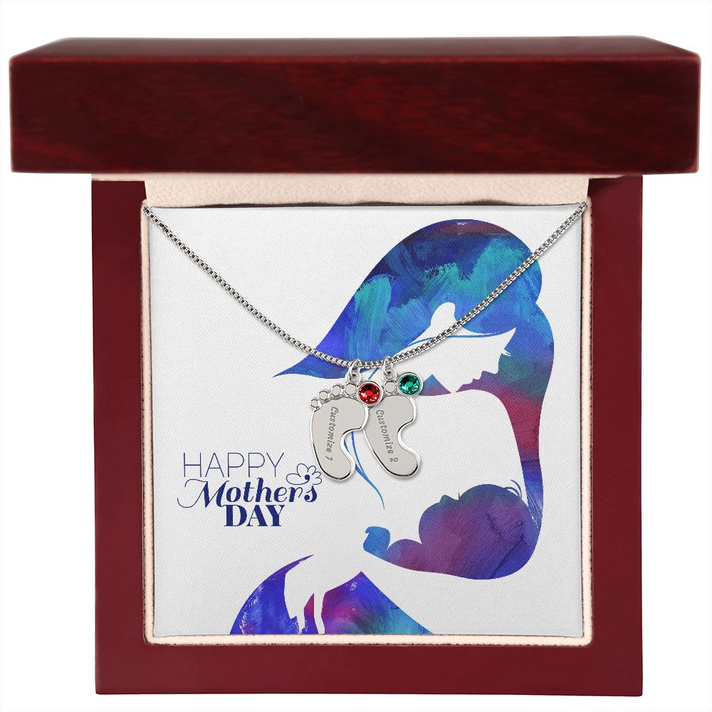 Engraved Baby Feet with Birthstones