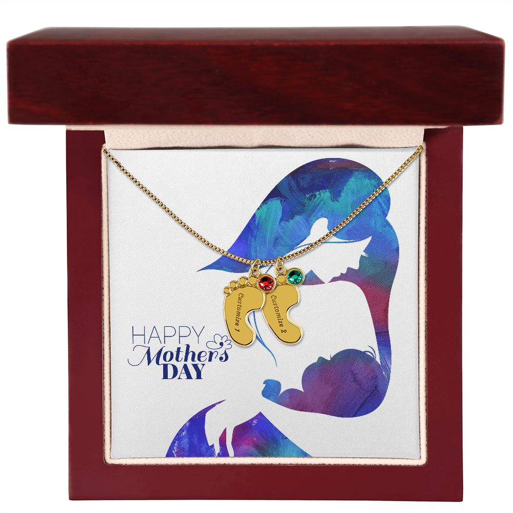 Engraved Baby Feet with Birthstones