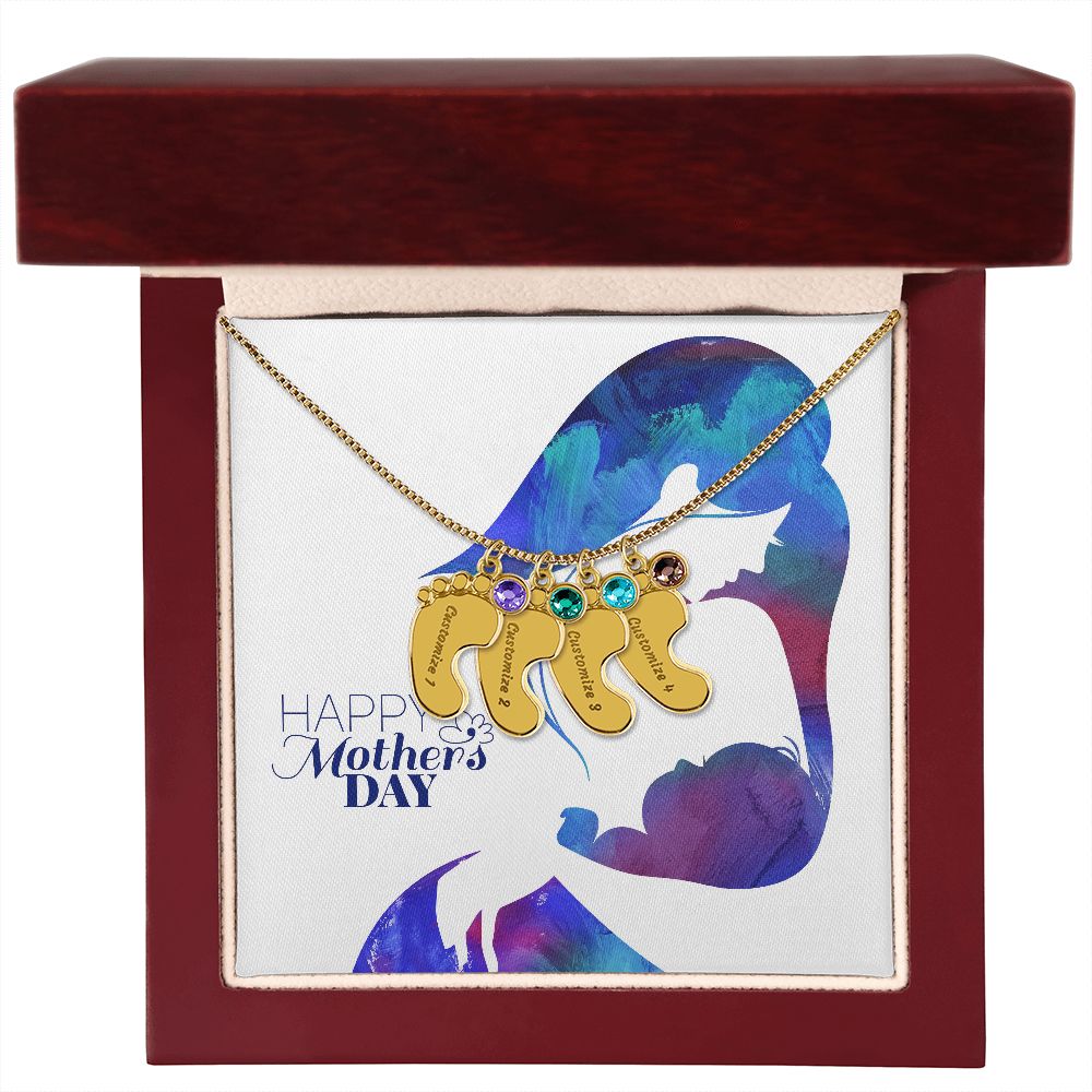 Engraved Baby Feet with Birthstones
