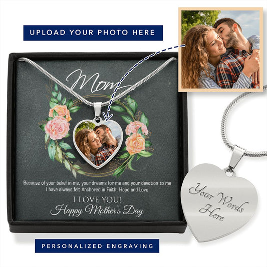 Custom Photo Heart Necklace for Mom